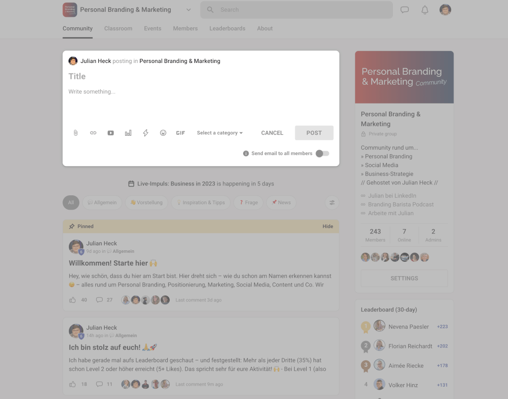 Screenshot Skool Community Beitraege